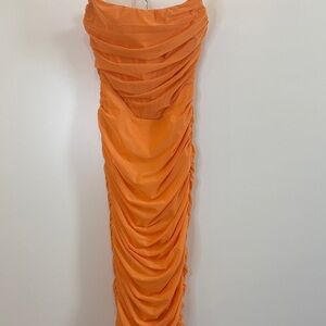 AKIRA Strapless Orange Ruched Dress